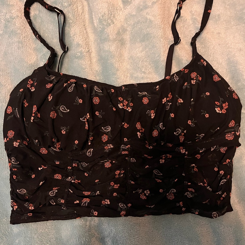 Gilly Hicks Black and Pink Floral Crop Top